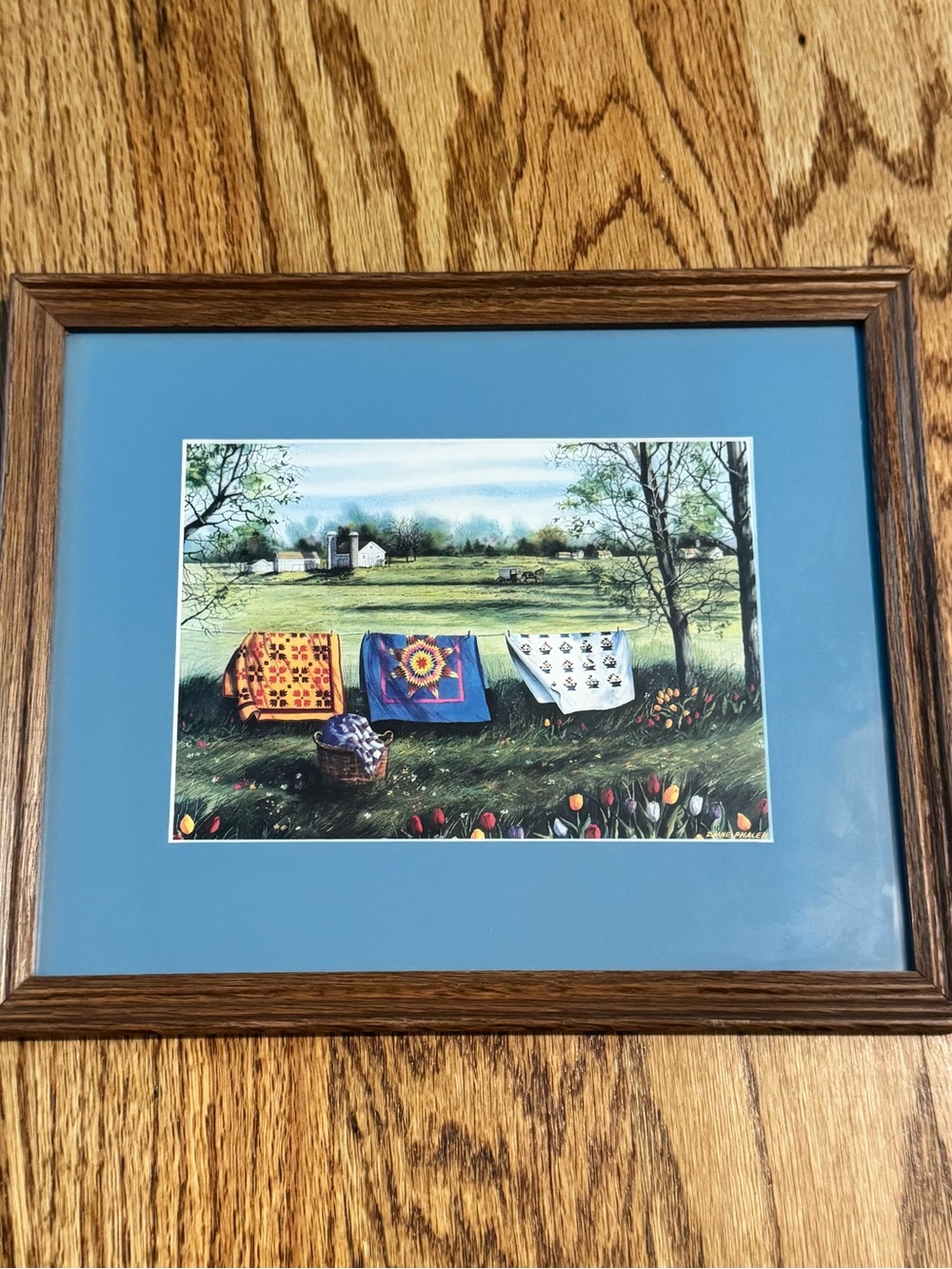 Framed Country Quilt Artwork in Blue Matte